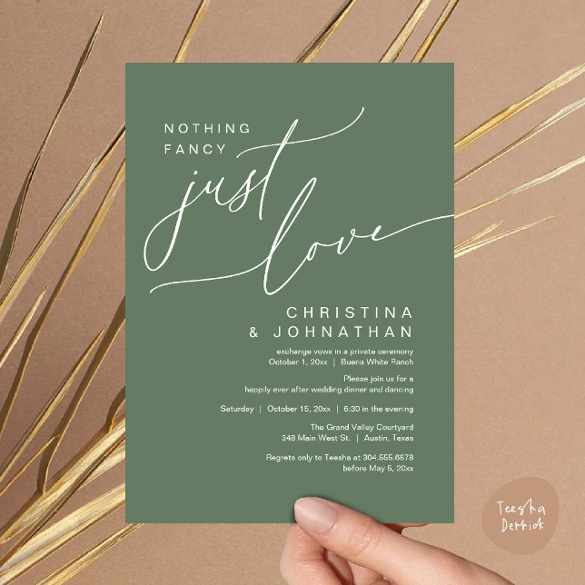 Invitation Rien De Fancy Just Love Dîner Mariage (Nothing Fancy Just Love Modern Romantic Wedding Dinner Lunch Brunch Party Invites Card Sage Green)