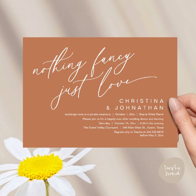Invitation Rien De Fancy Just Love Dîner Mariage (Nothing Fancy Just Love Modern Romantic Wedding Dinner Party Invitation Card PDF Copper Brown Earthy)