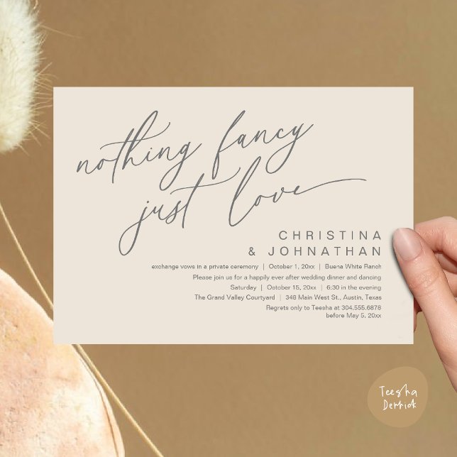 Invitation Rien De Fancy Just Love Dîner Mariage (Nothing Fancy Just Love Modern Romantic Wedding Dinner Party Invitation Card PDF Cream Grey)