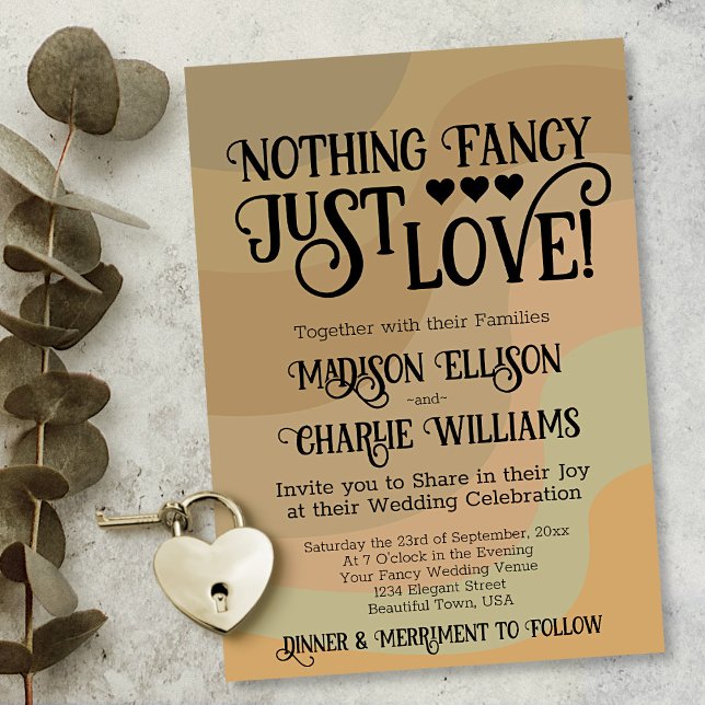Invitation Rien De Fancy Just Love Earthtone Retro Mariage (In Situ with Eucalyptus and Heart)