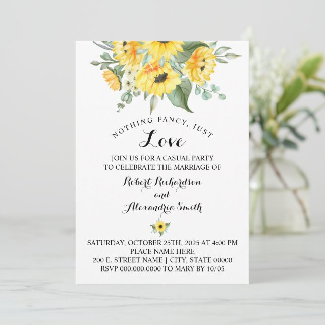 Invitation Rien De Fancy Just Love Elopement Tournesols (Debout devant)