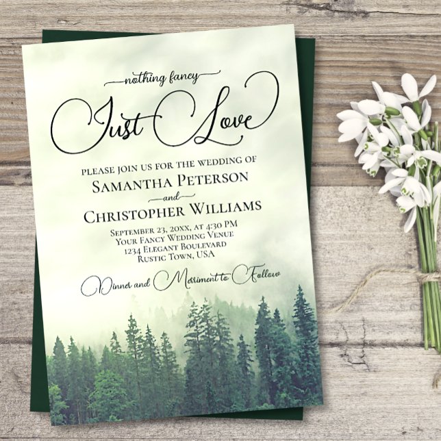 Invitation Rien De Fancy Just Love Foggy Green Pines Mariage (Créateur téléchargé)
