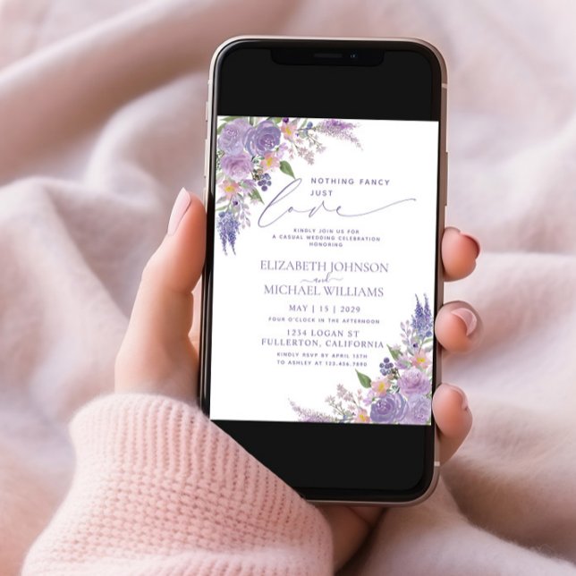 Invitation Rien De Fancy Just Love Lilac Lavender Photo Invit (Créateur téléchargé)