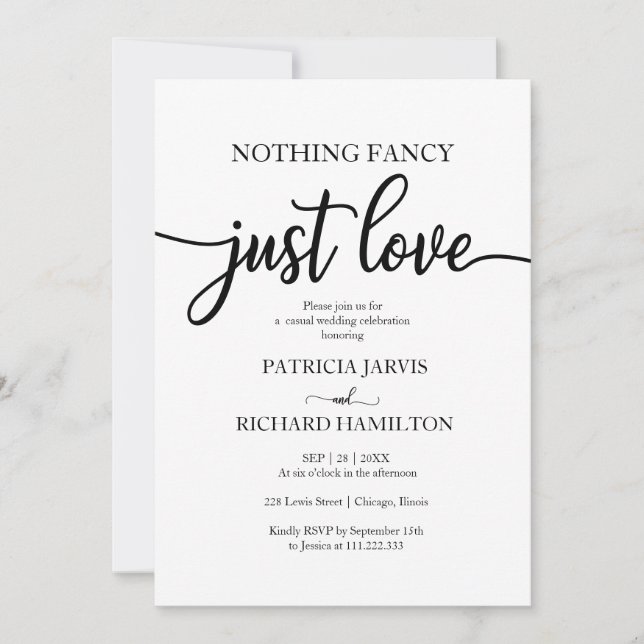 Invitation Rien De Fancy Just Love Mariage Blanc Retour  (Devant)