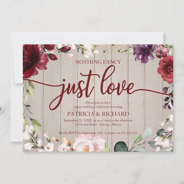 Invitation Rien De Fancy Just Love Mariage Bois rustique (Devant)