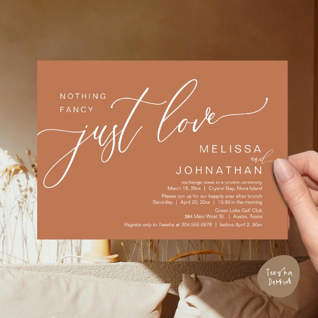 Invitation Rien De Fancy Just Love, Mariage Elopement Brunch (Celebrate with us, Nothing Fancy Just Love, Romantic Wedding Brunch Invitation Card PDF Copper Brown)