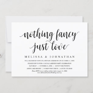 Invitation Rien De Fancy Just Love, Mariage Elopement Dîner