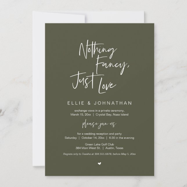 Invitation Rien De Fancy Just Love, Mariage Elopement Dîner (Devant)