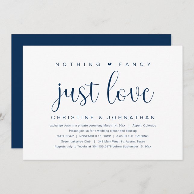 Invitation Rien De Fancy Just Love, Mariage Elopement Party (Devant / Derrière)