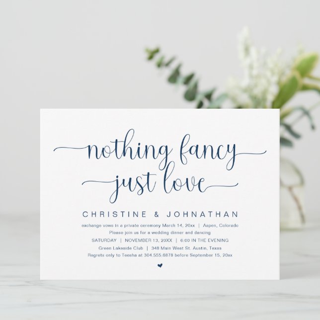 Invitation Rien De Fancy Just Love, Mariage Elopement Party (Debout devant)