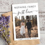Invitation Rien De Fancy Just Love Photo Mariage Réception<br><div class="desc">Elément élégant ou faire-part mariage privé et invitation décontractée à la réception avec votre photo et "Nothing Fancy Just Love" dans un mélange de typographie simple et un script élégant avec des swashes. Sous votre photo, ajoutez vos prénoms et votre date de mariage ou de réception. Au contraire, personnalisez vos...</div>