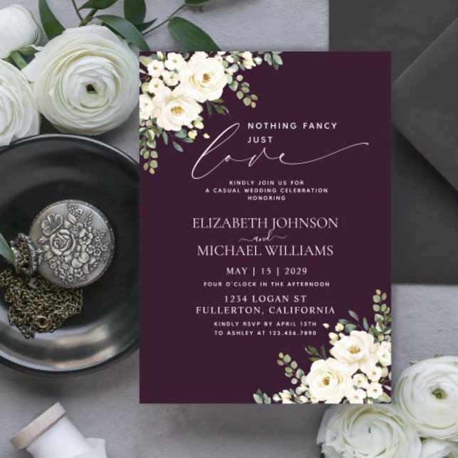 Invitation Rien De Fancy Just Love Plum Purple Floral Mariage (Créateur téléchargé)