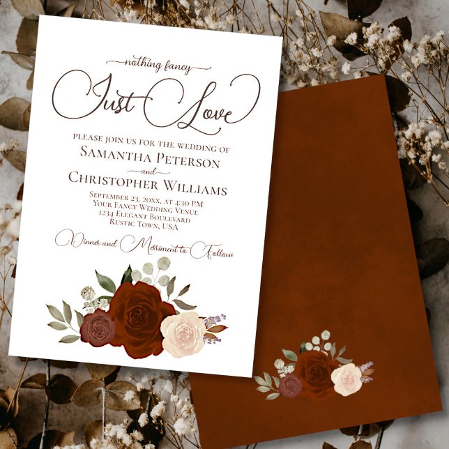 Invitation Rien De Fancy Just Love Rust Orange Floral Mariage (Créateur téléchargé)