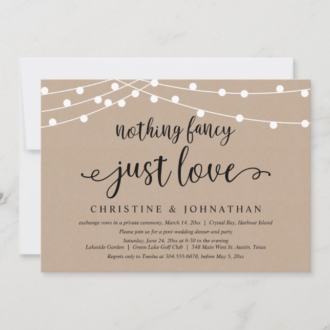 Invitation Rien De Fancy Just Love, Rustic Mariage Elopement (Devant)