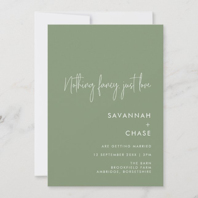 Invitation Rien De Fancy Just Love Sage Green Mariage (Devant)