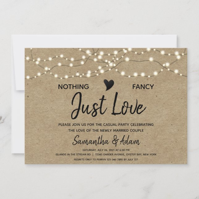 Invitation Rien De Fancy Just Love String Lights Kraft Papier (Devant)