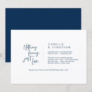 Invitation Rien De Fancy, Juste Amour, Bleu Marine, Elopement