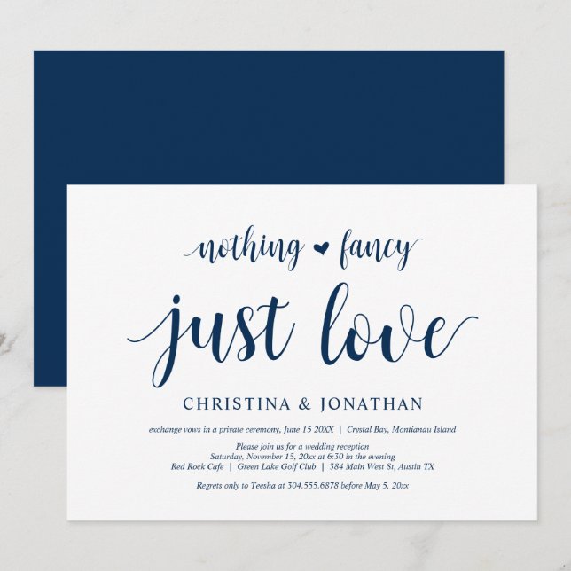 Invitation Rien De Fancy, Juste Amour, Bleu Marine, Elopement (Devant / Derrière)