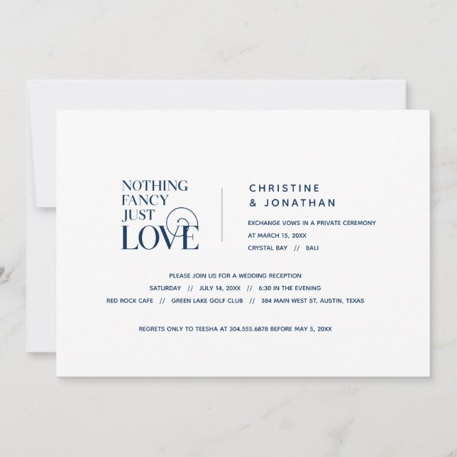 Invitation Rien De Fancy, Juste Amour, Bleu Marine, Elopement (Devant)