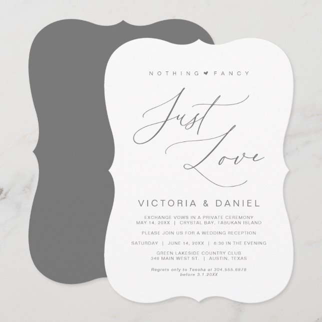 Invitation Rien De Fancy Juste Amour, Gris Foncé, Elopement M (Devant / Derrière)
