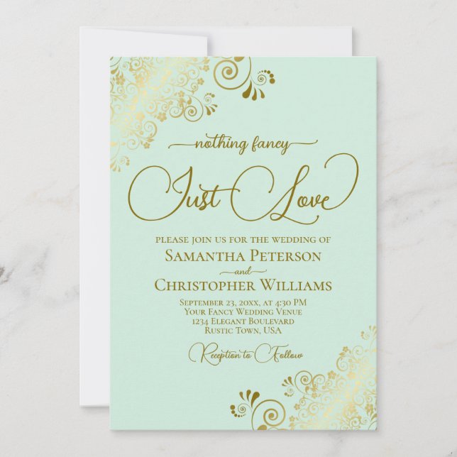 Invitation Rien de fantaisie Just Love Mint Green & Gold Mari (Devant)