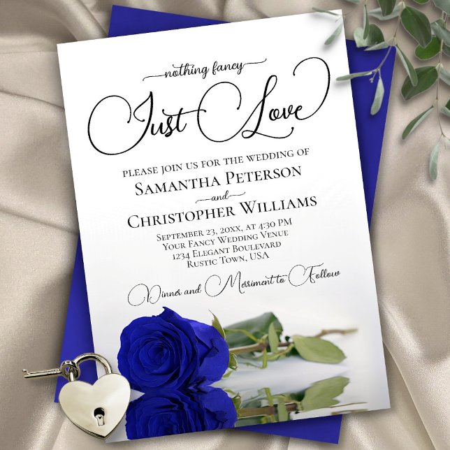 Invitation Rien de fantaisie Just Love Royal Blue Rose Mariag (In Situ Front and Back)