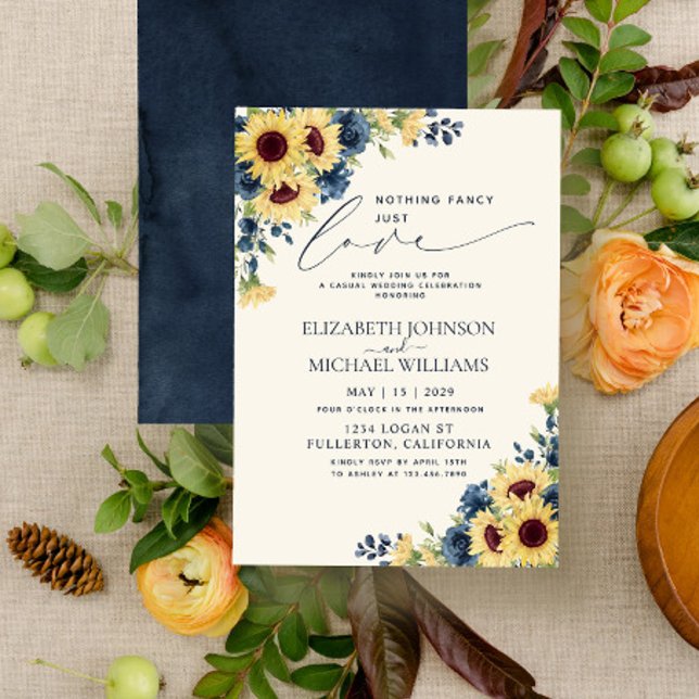Invitation Rien de fantaisie Just Love Sunflower Blue Mariage (Créateur téléchargé)