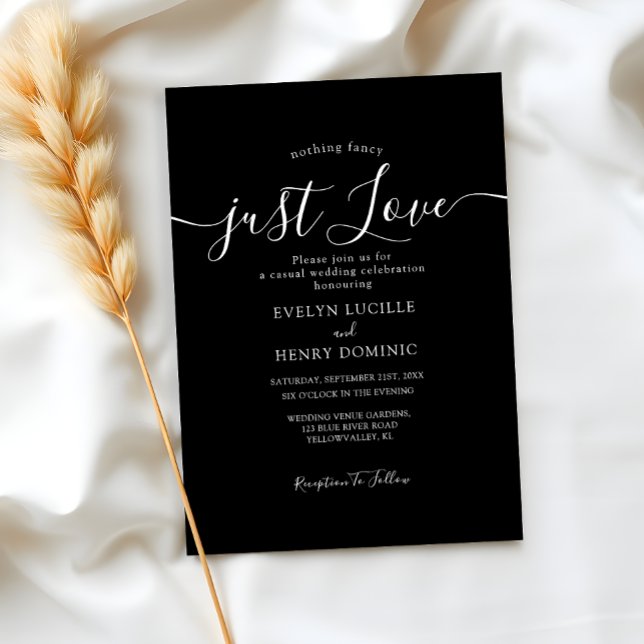 Invitation Rien de fantaisie Juste aimer Mariage noir et blan (Créateur téléchargé)