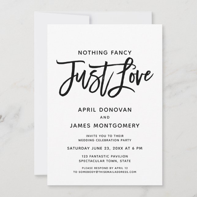 Invitation Rien de fantaisie Juste Amour Brush Typographie (Devant)