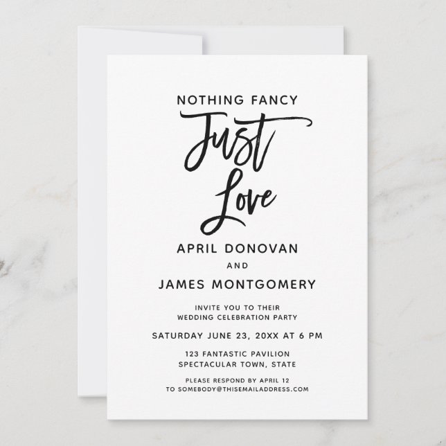 Invitation Rien de fantaisie Juste Amour Brush Typographie (Devant)