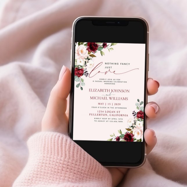 Invitation Rien de fantaisie Juste Amour Burgundy Blush Photo (Créateur téléchargé)