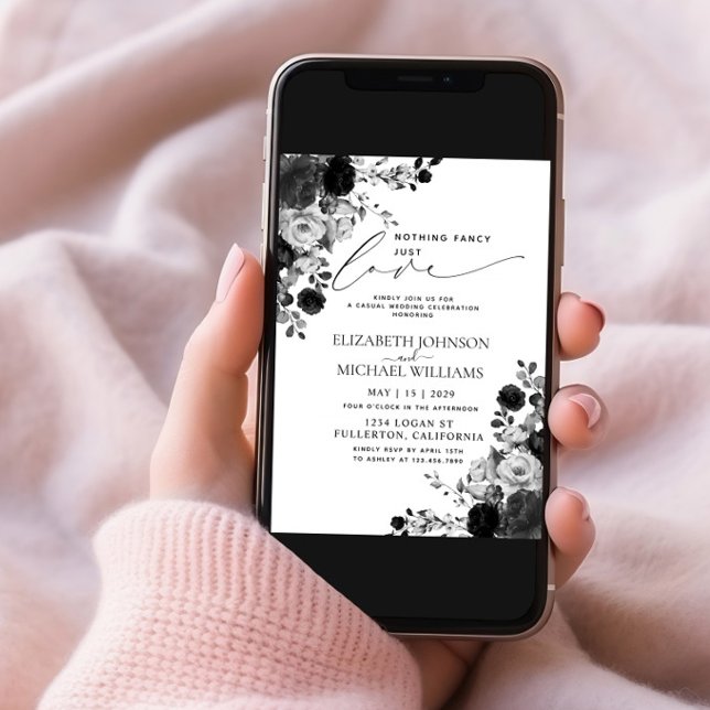 Invitation Rien De fantaisie Juste Amour Fleurs Noires Mariag (Créateur téléchargé)