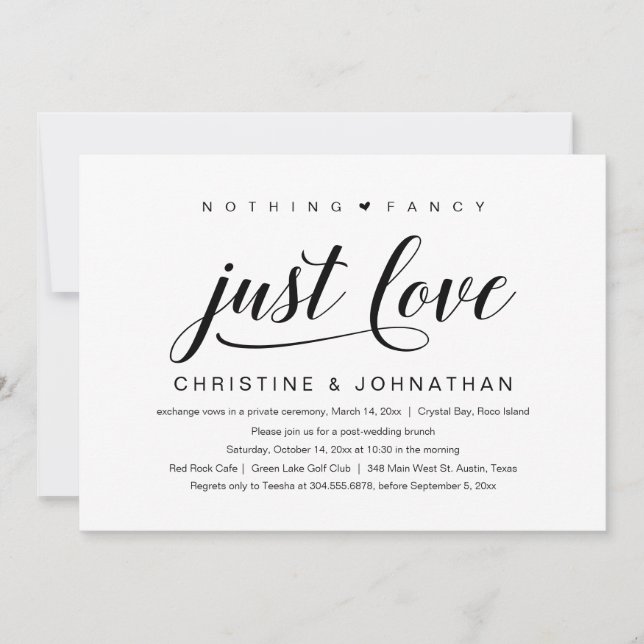 Invitation Rien De fantaisie, Juste Amour, Mariage Elopement  (Devant)