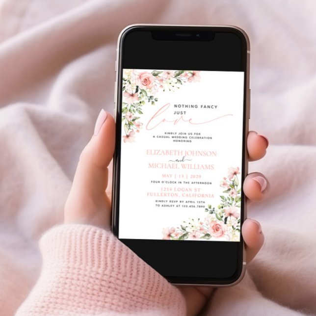 Invitation Rien de fantaisie Juste Amour Rose Floral Mariage  (Créateur téléchargé)