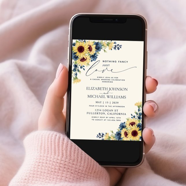 Invitation Rien de fantaisie Juste Amour Tournesol Photo Bleu (Créateur téléchargé)