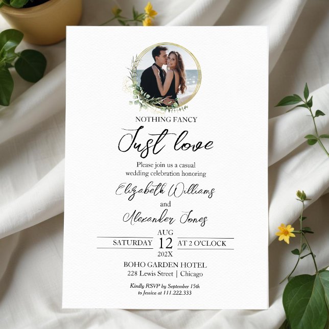 Invitation Rien de fantaisie Juste Amour Verdure Mariage phot (Créateur téléchargé)