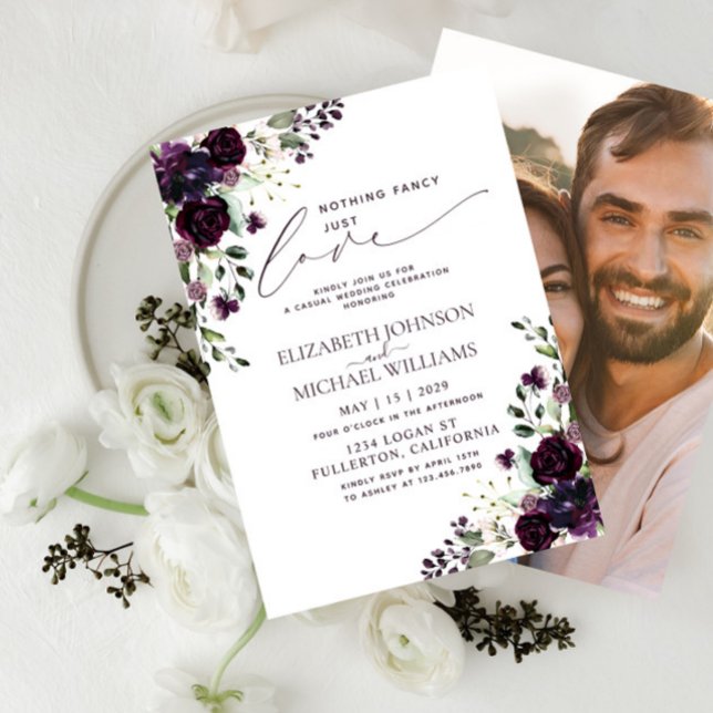 Invitation Rien de Fantaisie Juste Amour Violet Photo Mariage (Créateur téléchargé)