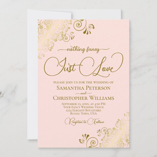Invitation Rien de fantaisie Juste de l'amour rose et Mariage (Devant)