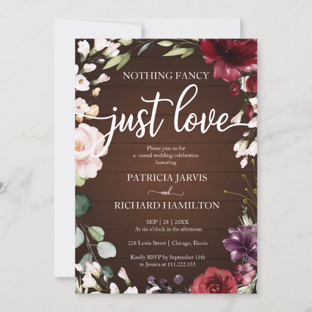 Invitation Rien de fantaisie, juste un mariage floral rustiqu (Devant)