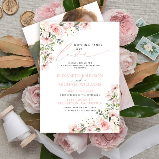 Invitation Rien de fantaisie, juste une photo de mariage rose (Créateur téléchargé)