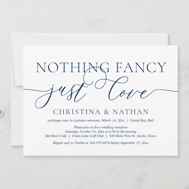 Invitation Rien De fantaisiste, Juste Amour, Mariage Elopemen (Devant)