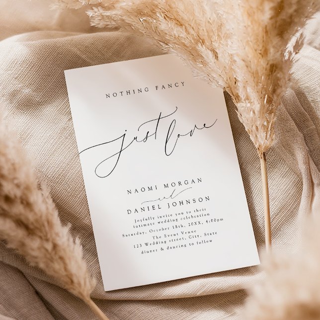 Invitation Rien de fantaisiste, juste de l'amour avec un scri (Minimalist Modern Script Nothing Fancy Just Love Invitation)