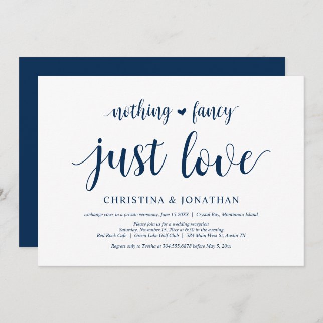 Invitation Rien de fantaisiste, juste de l'amour, Bleu marine (Devant / Derrière)