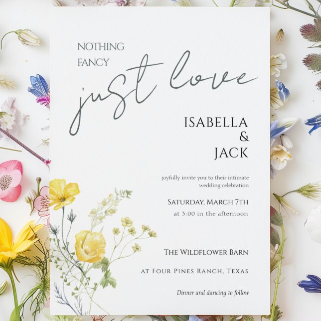 Invitation Rien de fantaisiste, juste de l'amour, mariage flo (Minimal Floral Nothing Fancy Just Love Wedding Invitation)