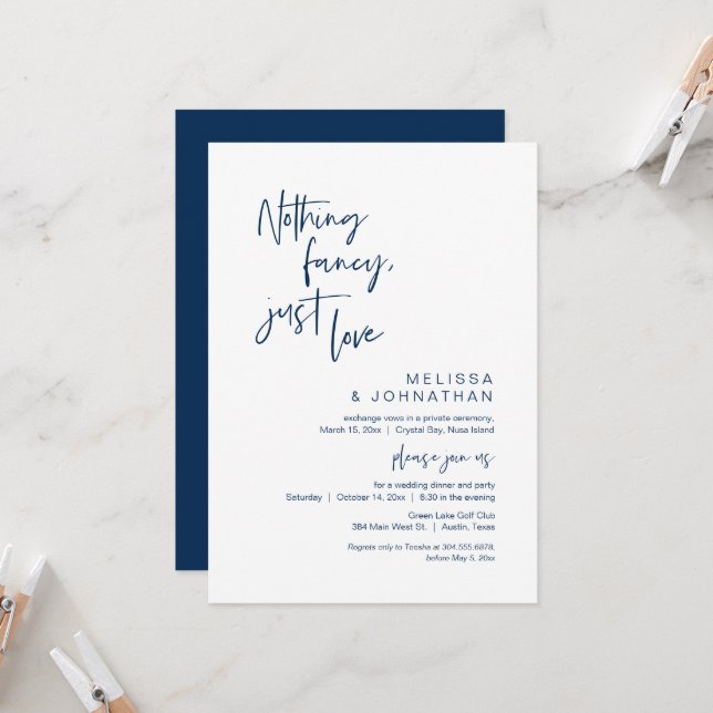 Invitation Rien de fantaisiste, juste de l'amour, mariage int (Devant/Arrière en situation)