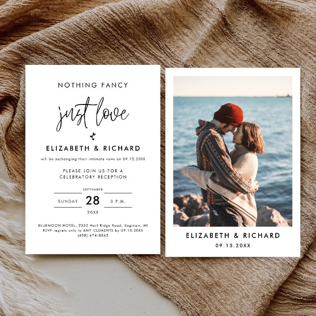 Invitation Rien de Fantaisiste Juste de l'Amour Mariage Minim (Minimalist “nothing fancy just love” invitation reflects your simple, heartfelt wedding style.)