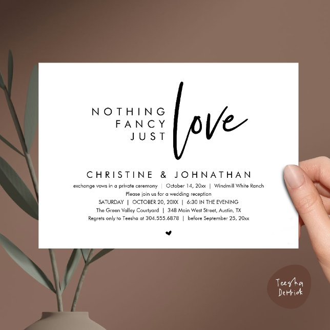 Invitation Rien de Fantaisiste, Juste de l'Amour, Réception d (Nothing Fancy, Just Love, Modern Wedding Reception Dinner Lunch Brunch Invitation Card Black White)
