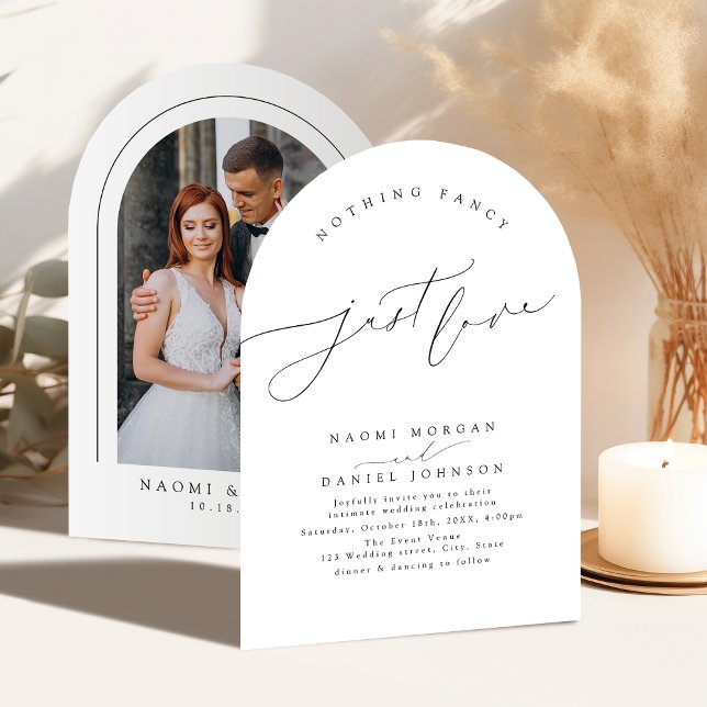 Invitation Rien de fantaisiste, juste l'amour Arch de script  (Minimal Modern Script Nothing Fancy Just Love Arch Invitation)