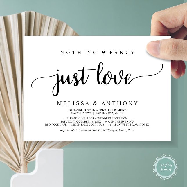 Invitation Rien de fantaisiste, juste l'amour, évasion, maria (Nothing Fancy Just Love, Elopement, Rustic Wedding Invitation Card, in Black and White)