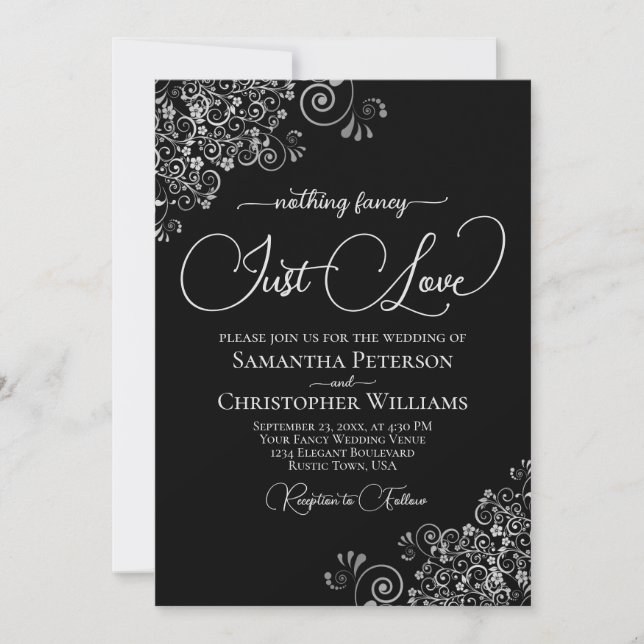 Invitation Rien de Fantaisiste Juste l'Amour Mariage Noir & A (Devant)